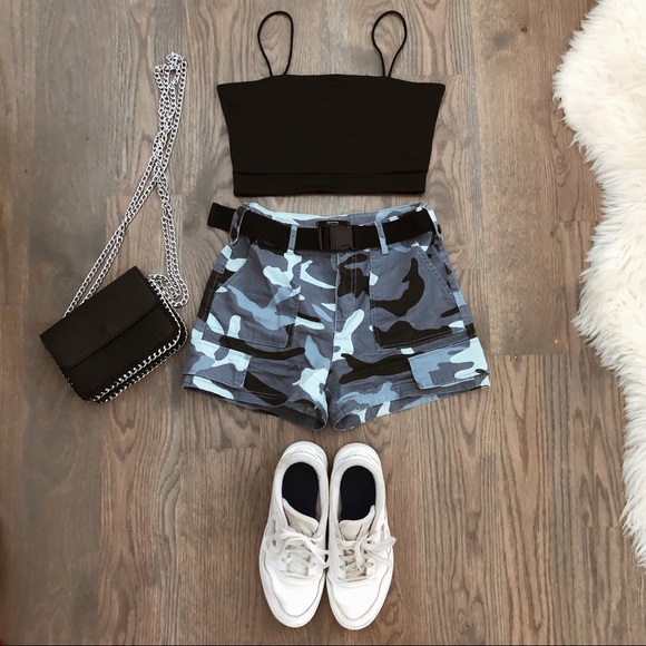 Bershka Pants - Camo cargo shorts
